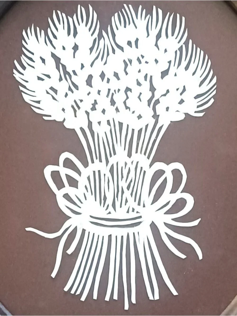 Vintage Wood Frame Folk Art Scherenschnitte Paper Scissor Cut Wheat Sheaf MCM‎